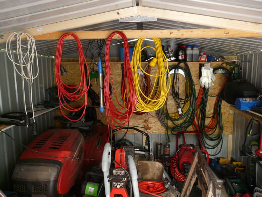 Any sharp or hazardous equipment should be properly stored in your garage or in a shed, above ground level.